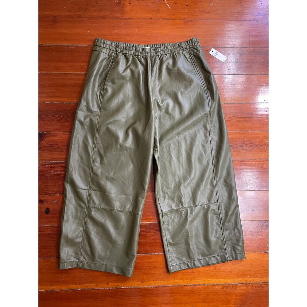 NWT Pilcro Anthropologie Faux Leather Cropped Pants XL Olive High Rise